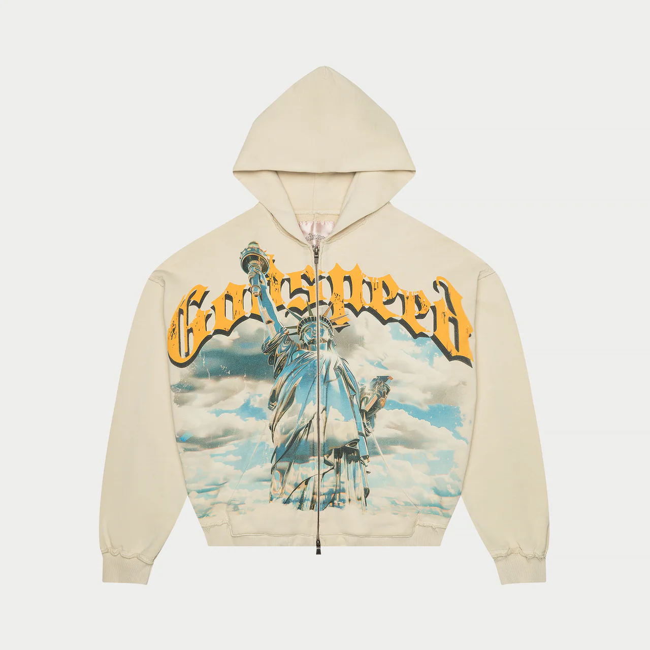 godspeed chrome liberty zip hoodie bone front view godspeed Hoodie chrome liberty zip hoodie bone front view