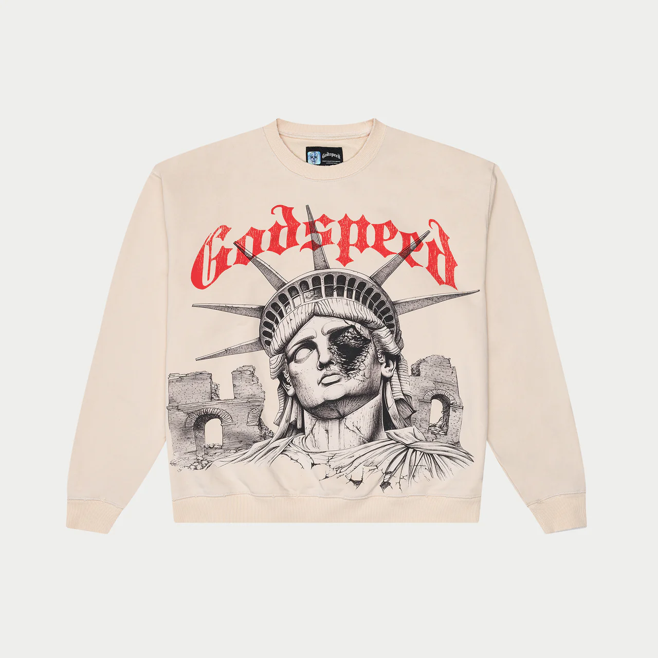 godspeed r.o.m.e sweatshirt bone front view godspeed r.o.m.e sweatshirt bone front view