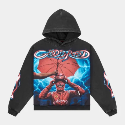 godspeed supreme reign hoodie black wash front view