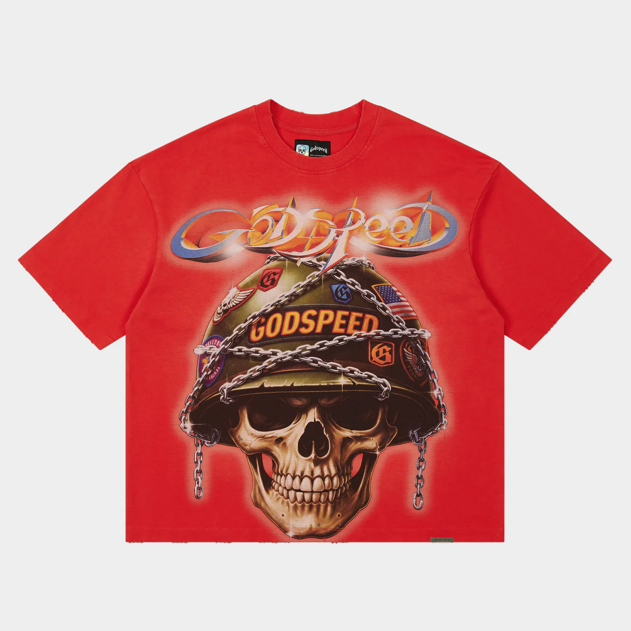 godspeed badges of honor tee cherry front view godspeed badges of honor tee cherry front view