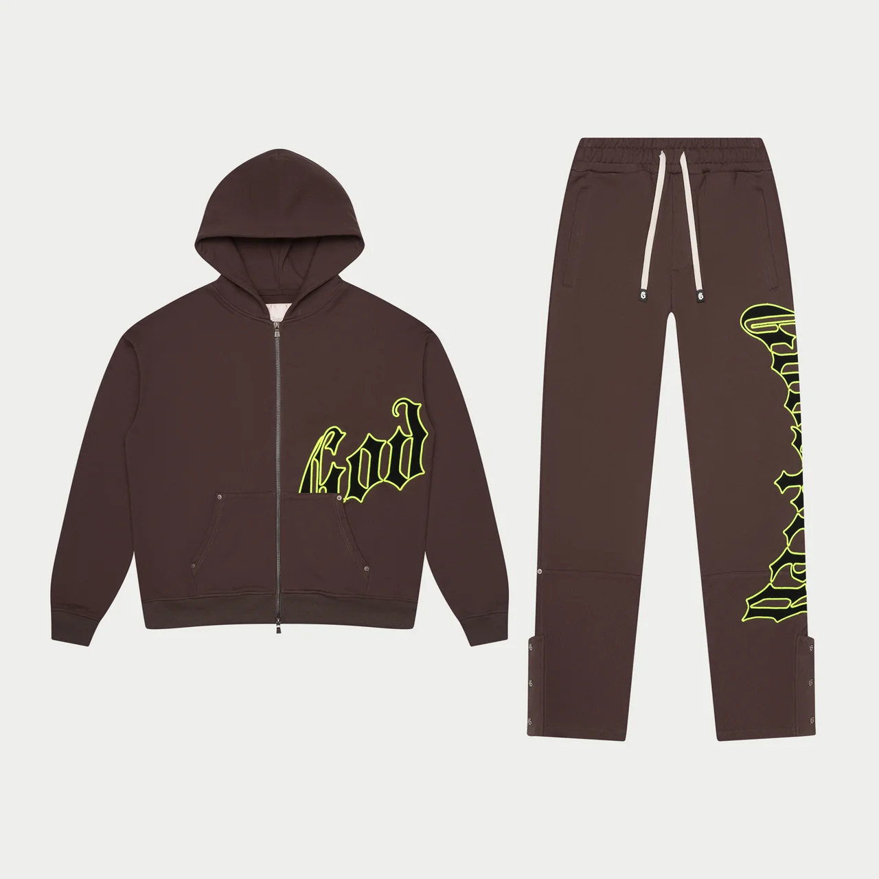 godspeed og logo sweatsuit grey lime front view godspeed og logo sweatsuit grey lime front view