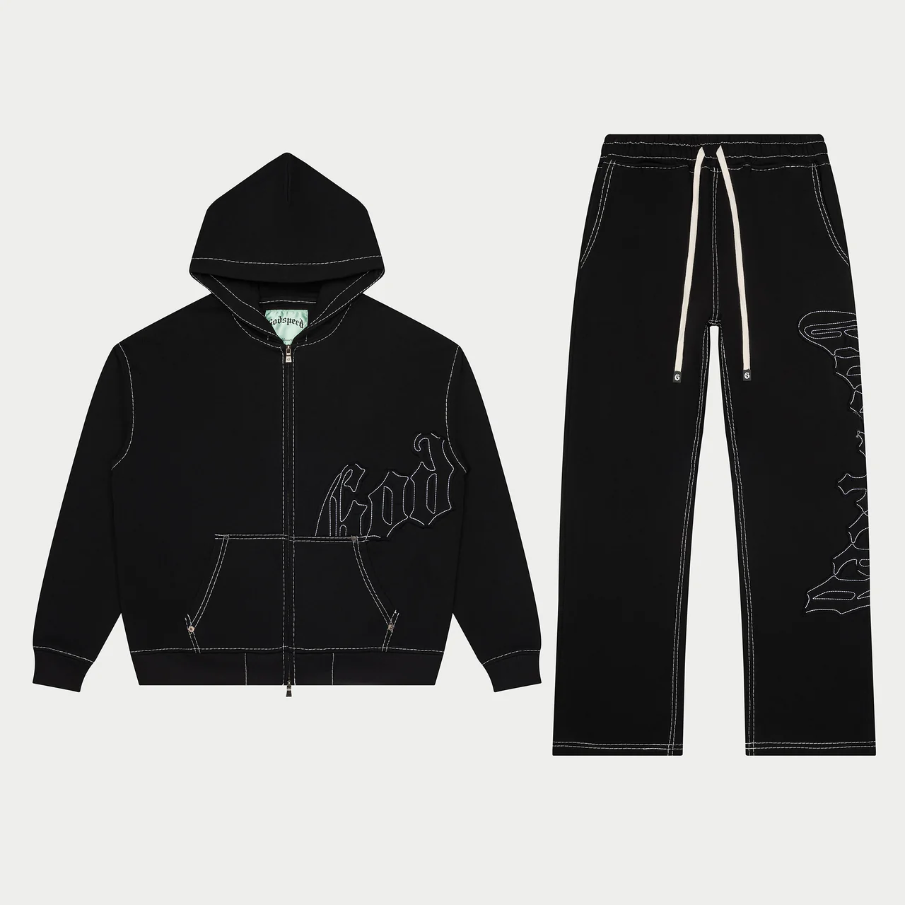 godspeed og logo sweatsuit stitched black front view godspeed og logo sweatsuit stitched black front view