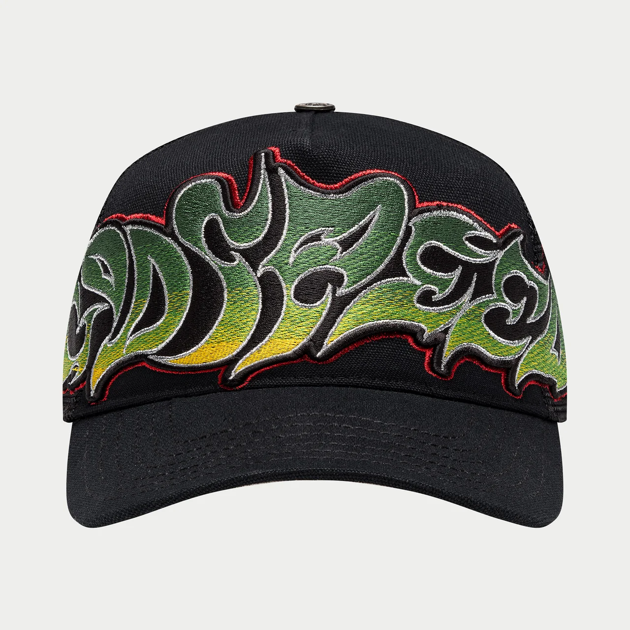 godspeed neo trucker hat black yellow red front view godspeed neo trucker hat black yellow red front view