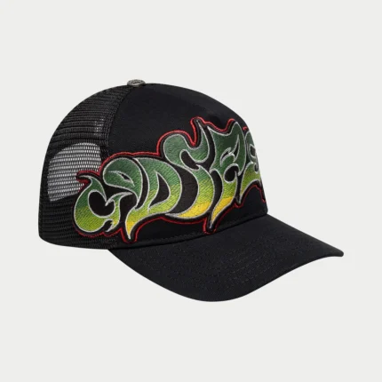 godspeed neo trucker hat black yellow red side view