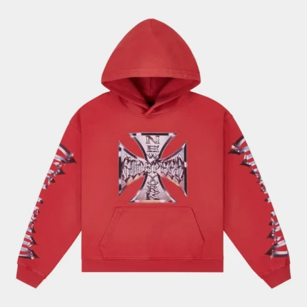 godspeed chrome motto hoodie red wash front view