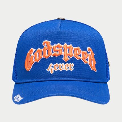 godspeed clothing forever trucker hat blue orange front view