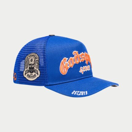 godspeed clothing forever trucker hat blue orange side view