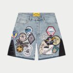Patchwork Denim Shorts V2 Blue front view