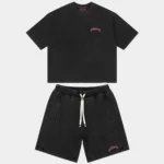godspeed vital short set black wash pink logo front view