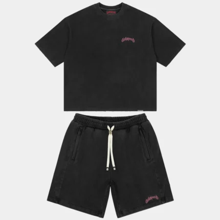 godspeed vital short set black wash pink logo front view