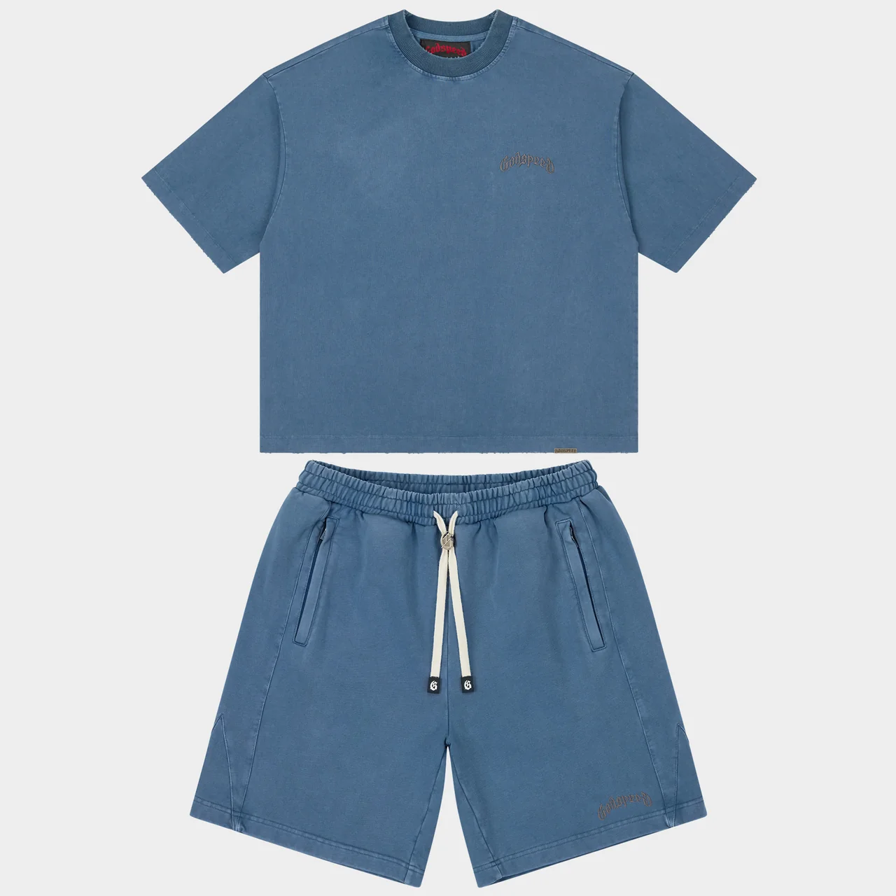 godspeed vital short set slate blue front view godspeed vital short set slate blue front view
